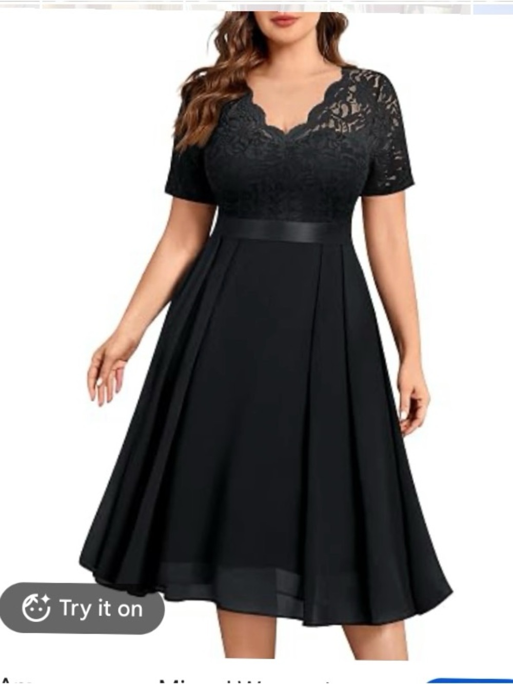 Amazon Black Lace Midi Dress with Scalloped V-Neck